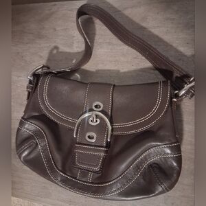 Coach Brown Leather Shoulder Bag with Silver Buckle